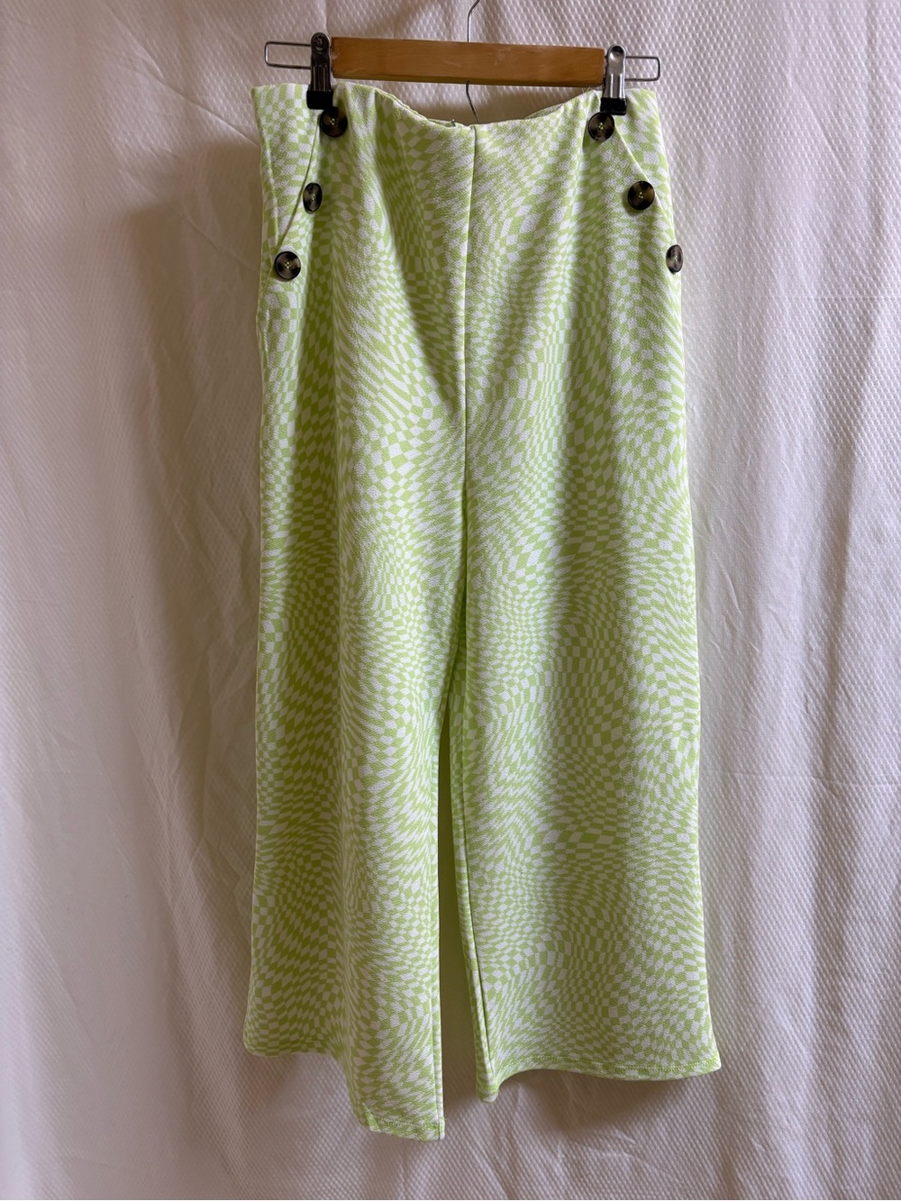 Derek Heart Lime Green & White Wide-Leg Checkerboard Pants XL NWOT’s